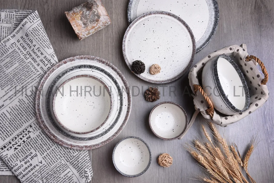 Ceramic Dinner Set Cereal Bowl with Color Glaze Natural Texture or Patterns